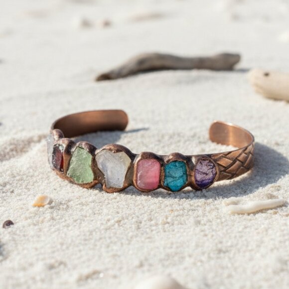 🆕️Bracelet with 7 Natural Gemstones Handcrafted Multi-Colored Crystal Rock Cuff - Picture 13 of 13